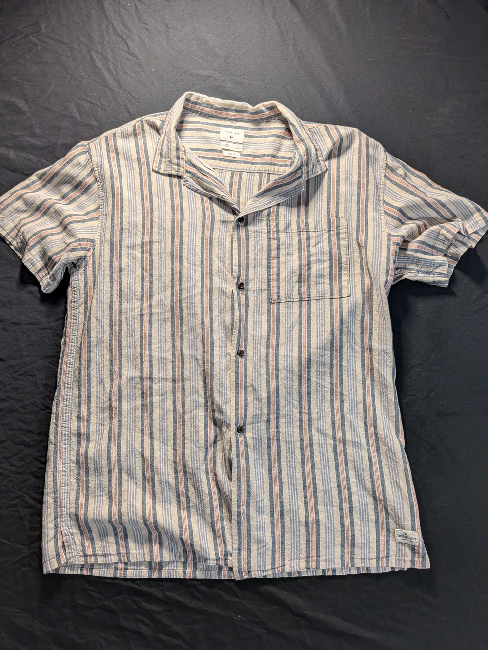 Quicksilver Men's Striped Short Sleeve Button-Up Shirt - Blue & Cream